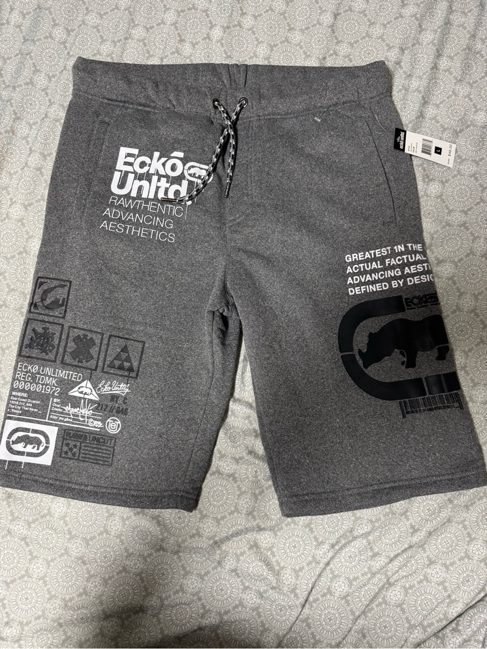 Ecko Unlimited Gray Graphic Logo Knit Shorts